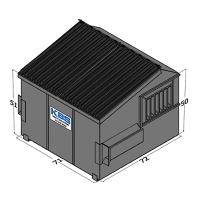 Dimension diagram of six cubic yard front load dumpster with a slanted top