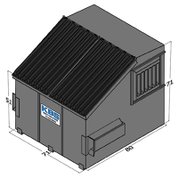 Dimension diagram of slanted eight cubic yard front load dumpster